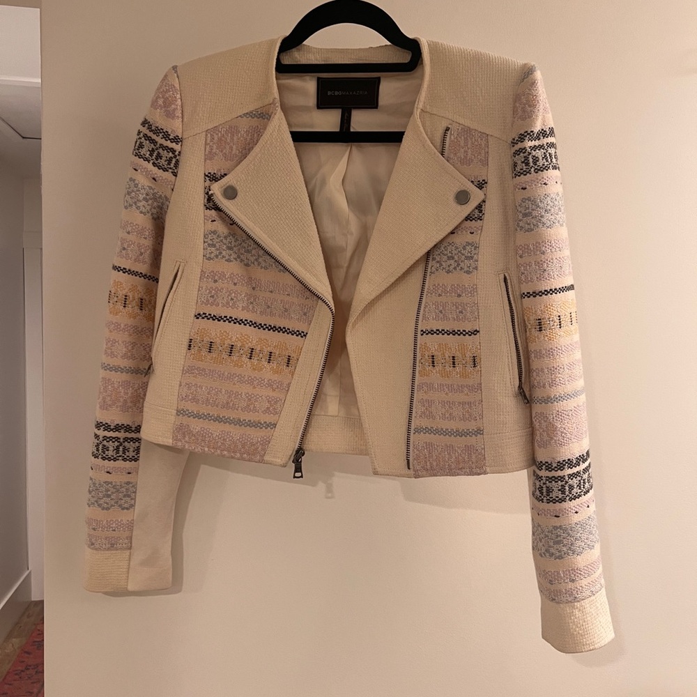 BCBGMaxAzria Cream and Pink Patterned Blazer